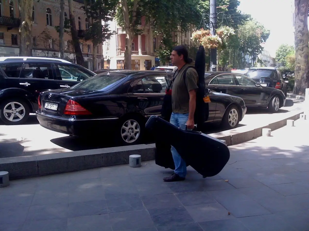Charles Aznavour arrives for his Akhaltsikhe concert